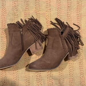 Natural Reflections Fringe Ankle Boots - Brown